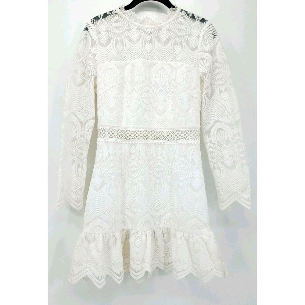 Two Sisters Riverdale White Lace Mini Dress Boho Romantic Long Sleeve 10 Bridal
